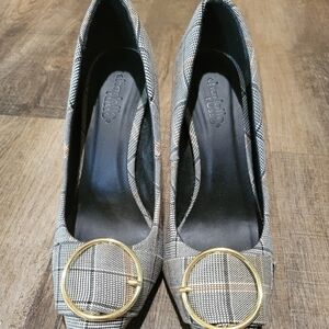 Charlotte Russe Plaid Women's Heels with Gold Accent